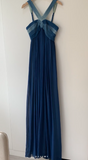 Ndyad V-neck Sheath Long Prom Dresses, Chiffon Blue Formal Dresses HZ1024