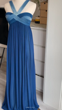 Ndyad V-neck Sheath Long Prom Dresses, Chiffon Blue Formal Dresses HZ1024