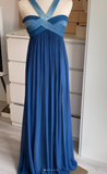 Ndyad V-neck Sheath Long Prom Dresses, Chiffon Blue Formal Dresses HZ1024