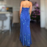 Ndyad Halter Mermaid Long Prom Dresses, Beaded Chiffon Blue Formal Dresses HZ1024