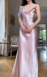 Ndyad Sheath Pink Bridesmaid Dresses Satin Pink Evening Dresses HZ1024