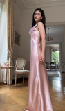 Ndyad Sheath Pink Bridesmaid Dresses Satin Pink Evening Dresses HZ1024
