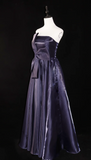Ndyad Strapless A-Line Prom Dresses, Dark Purple Long Formal Dresses HZ1024