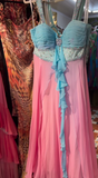 Ndyad Straps Sheath Birthday Dresses Chiffon Pink Formal Dresses HZ1024