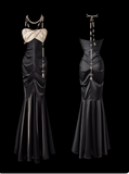Ndyad Strapless Mermaid Long Prom Dresses Satin Black Formal Dresses HZ1024