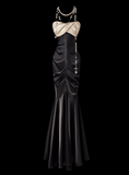 Ndyad Strapless Mermaid Long Prom Dresses Satin Black Formal Dresses HZ1024