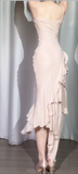 Ndyad Spaghetti Strap Sheath Long Prom Dresses Chiffon Applique Formal Dresses HZ1024