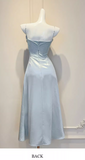 Ndyad Spaghetti Strap Sheath Long Prom Dresses Satin Blue Formal Dresses HZ1024