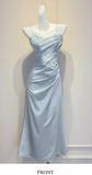 Ndyad Spaghetti Strap Sheath Long Prom Dresses Satin Blue Formal Dresses HZ1024
