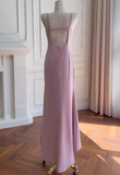 Ndyad Square Neck Sheath Wedding Guest Dresses Chiffon Pink Formal Dresses HZ1024