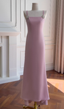 Ndyad Square Neck Sheath Wedding Guest Dresses Chiffon Pink Formal Dresses HZ1024