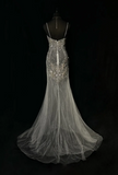 Ndyad Spaghetti Strap Mermaid Long Prom Dresses Chiffon Beaded Grey Formal Dresses HZ1024