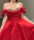 Ndyad Off-Shoulder A-Line Long Prom Dresses Satin Navy Blue Evening Dresses HZ1024