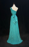 Ndyad One-Shoulder Sheath Pleated Long Prom Dresses Chiffon Turquoise Evening Dresses HZ1024