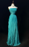 Ndyad One-Shoulder Sheath Pleated Long Prom Dresses Chiffon Turquoise Evening Dresses HZ1024