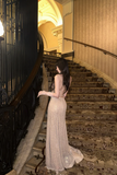 Ndyad Spaghetti Strap Sheath Long Prom Dresses with Slits Gold Backless Evening Dresses HZ1024