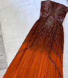 Ndyad Strapless Sheath Long Prom Dresses Beaded Chiffon Evening Dresses HZ1024