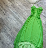 Ndyad Spaghetti Strap A-Line Long Prom Dresses Chiffon Green Formal Dresses HZ1024