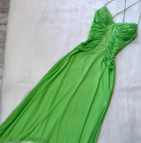 Ndyad Spaghetti Strap A-Line Long Prom Dresses Chiffon Green Formal Dresses HZ1024