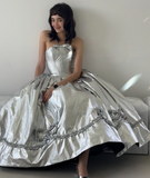 Ndyad Strapless Ball Gown Silver Long Prom Dresses Silver Formal Dresses HZ1024
