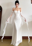 Ndyad Bodycon Spaghetti Strap White Long Prom Dresses, Chiffon White Formal Dresses HZ1024