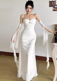 Ndyad Bodycon Spaghetti Strap White Long Prom Dresses, Chiffon White Formal Dresses HZ1024