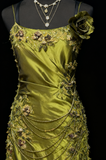 Ndyad Mermaid Spaghetti Strap Dark Green Long Prom Dresses Satin Beaded Evening Gowns Dark Green Formal Dresses HZ1024