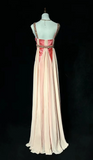 Ndyad Sheath Strap Pink Long Prom Dresses, Chiffon Beaded Evening Gowns Pink Formal Dresses HZ1024