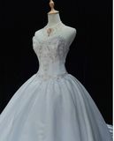 Ndyad Sweetheart Neck Ball Gown Sleeveless Long Wedding Dresses, Beaded White Bridal Gowns HZ1024