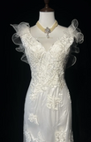 Ndyad V-Neck Sheath Sleeveless Long Wedding Dresses Tulle Lace White Bridal Gowns HZ1024