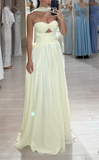 Ndyad Sweetheart Neck Sheath Pale Yellow Wedding Guest Dresses Chiffon Pale Yellow Evening Gowns HZ1024