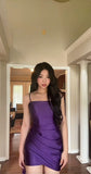 Ndyad Tight Homecoming Dresses Satin Spaghetti Strap Short Prom Dresses Purple Birthday Dresses HZ1024