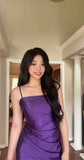 Ndyad Tight Homecoming Dresses Satin Spaghetti Strap Short Prom Dresses Purple Birthday Dresses HZ1024