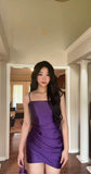 Ndyad Tight Homecoming Dresses Satin Spaghetti Strap Short Prom Dresses Purple Birthday Dresses HZ1024