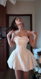 Ndyad Strapless A-Line Short Prom Dresses White Homecoming Dresses HZ1024