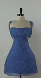 Ndyad A-Line Short Prom Dresses Blue Homecoming Dresses Beaded Birthday Dresses HZ1024
