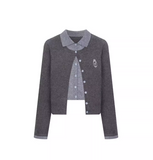 Ndyad two-piece college style POLO collar long-sleeved knitted cardigan HZ1024