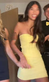 Ndyad Strapless Tight Short Prom Dresses Yellow Homecoming Dresses Cute Birthday Dresses HZ1024