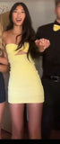 Ndyad Strapless Tight Short Prom Dresses Yellow Homecoming Dresses Cute Birthday Dresses HZ1024