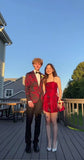 Ndyad Strapless A-Line Short Prom Dresses Satin Burgundy Homecoming Dresses HZ1024