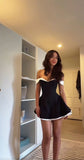Ndyad Off-the-shoulder A-Line Short Prom Dresses Black Homecoming Dresses HZ1024