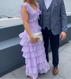 Ndyad V-neck Sheath Long Prom Dresses Chiffon Purple Wedding Guest Dresses HZ1024