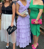 Ndyad V-neck Sheath Long Prom Dresses Chiffon Purple Wedding Guest Dresses HZ1024