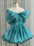 Ndyad Strapless A-Line Short Prom Dresses Satin Turquoise Homecoming Dresses HZ1024