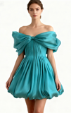 Ndyad Strapless A-Line Short Prom Dresses Satin Turquoise Homecoming Dresses HZ1024
