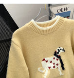 Ndyad style puppy embroidery round neck contrast color sweater HZ1024