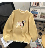 Ndyad style puppy embroidery round neck contrast color sweater HZ1024