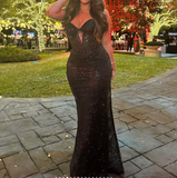 Ndyad Sweetheart Mermaid Long Prom Dresses Beaded Tulle Black Evening Gowns HZ1024