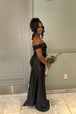 Ndyad One Shoulder Sheath Long Prom Dresses Black Guest Dresses Satin Black Formal Dress with Slit HZ1024