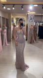 Ndyad Spaghetti Strap Mermaid Long Prom Dresses Beaded Tulle Evening Dresses HZ1024